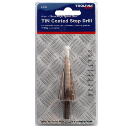 Step Drill HSS 4-22mm TiN Coated Toolpak 